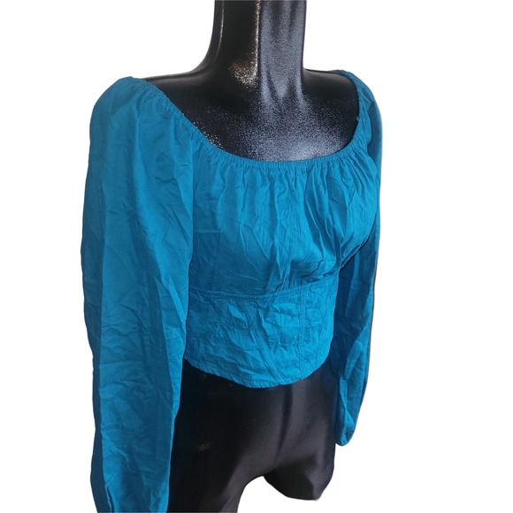 Japna Teal Cropped Long Sleeve Top L - Picture 2 of 6